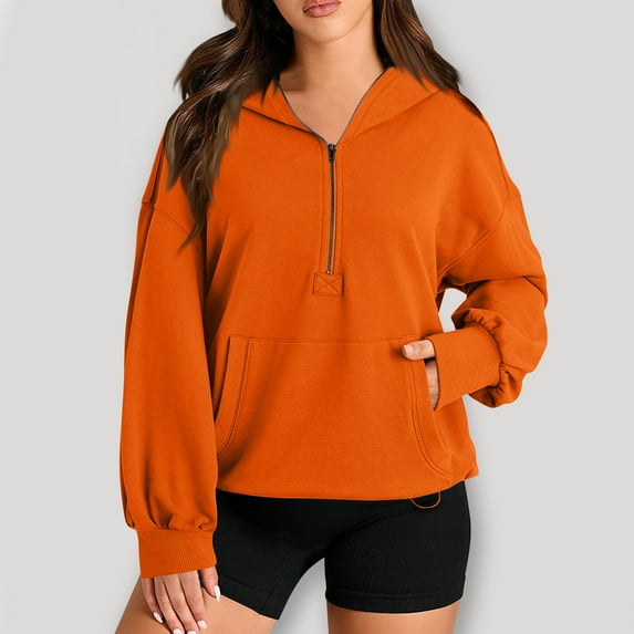 Oversized 1/4 Zip Sweatshirts for Women Casual Long Sleeve Pullover Hoodies Pocket Hooded Top Fall Winter Clothes