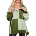 thumbnail image 1 of Oversized Henley Sweatshirt for Women Color Block Long Sleeve Crew Neck Casual Y2K Pullover Tunic Top, 1 of 6