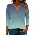 thumbnail image 1 of Shirts for Women Trendy 3/4 Length Sleeve V Neck Tops Fall Loose Casual Printed Vacation Blouses Dressy Basic Tees, 1 of 6
