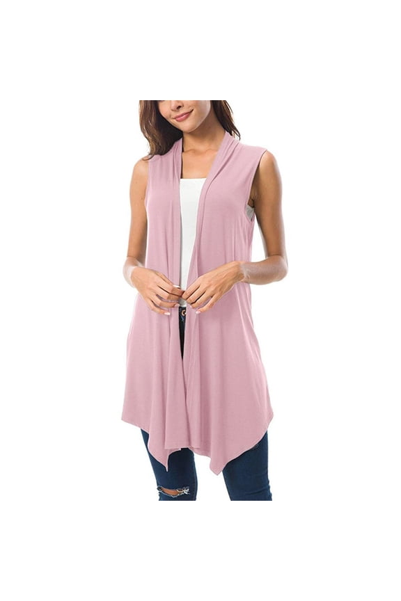 Summer Light Weight Cardigan Women, Women's Basic Solid Sleeveless Open Drape Front Cardigan Summer High Low Hem Tops