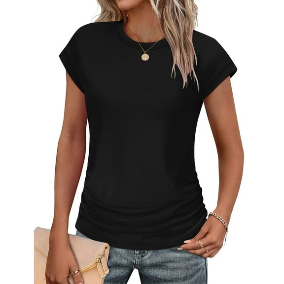 TAGOLD Womens Plus Size T-Shirt,Summer Short Sleeve Blouse Tops for Womens,Women Sexy Short Sleeve Sequins Loose Polluer Solid V-Neck Blouse Shirt