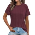 thumbnail image 1 of TAGOLD Womens Plus Size Tops,Summer Short Sleeve Blouse Tops for Womens,Ladies' Casual Loose Solid Color Round Neck Lace Patchwork Short Sleeved Top With Pleats On The Chest, 1 of 5