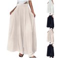 thumbnail image 1 of Women's Casual Wide Leg Pants Ladies' Casual Loose Solid Color Wide Leg Pleated High Waisted Pants Women's Pants, S-2XL, 1 of 5