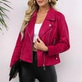 thumbnail image 1 of Women's Classic Notched Lapel Asymmetric Zip Motorcycle Faux Suede Leather Jacket, 1 of 7