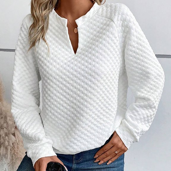 Women's Hoodless Sweatshirt Sweatshirt for Notched V Neck Long Sleeve Casual Pullover Tops