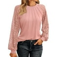 thumbnail image 1 of Womens Long Sleeve Shirts Lace Tops Business Casual Fall Fashion Outfits Clothes Knitted Y2k Blouses, 1 of 6