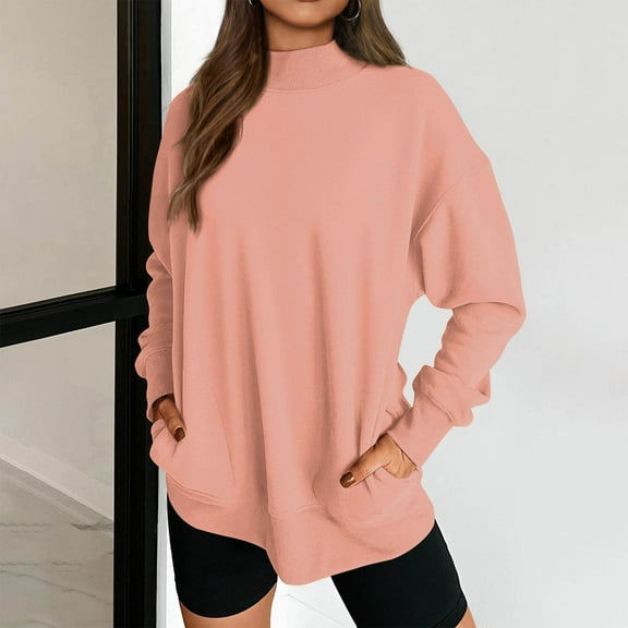 Womens Oversized Sweatshirts Fall Long Sleeve Lightweight Pullover Trendy Round Neck Blouse with Pockets
