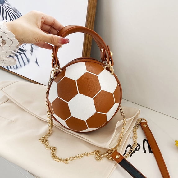 Zeceouar Personalized Small Football Shoulder Bag Cute Soccer Wallet Crossbody Bag Lady Sling Makeup Bag Purse Handbag PU Round Wedding Handbag for Women Valentine's Day Gift