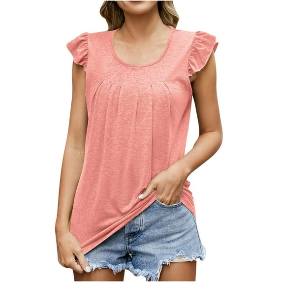 Zeceouar Plus Size Summer Tops for Women Tops Dressy Casual Tunic Tops To Wear With Leggings Women's Solid Color Round Neck Comfortable Loose T-shirt Sleeveless Blouse Casual Tops