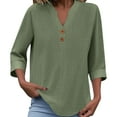 thumbnail image 1 of cocolona Womens 3/4 Sleeve Shirts Fashion Button V Neck Pullover Blouses Summer Casual Loose Tops, 1 of 6