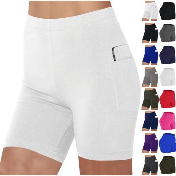 cocolona Womens Biker Shorts with Pockets Stretchy Yoga Leggings Gym Running Workout Yoga Shorts