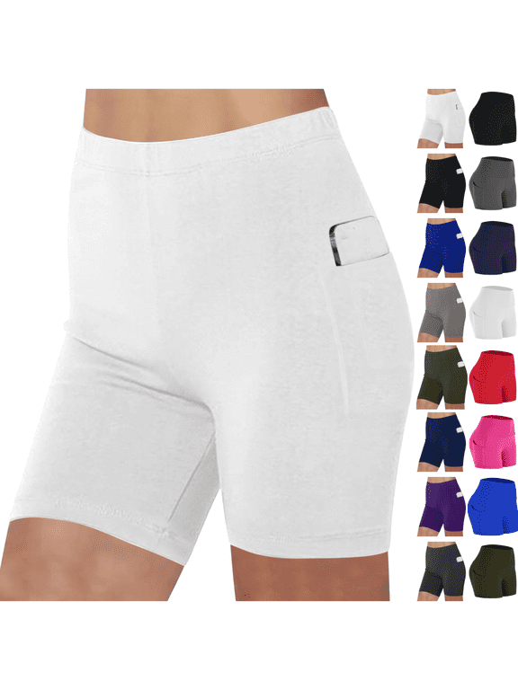 Womens Biker Shorts with Pockets Stretchy Yoga Leggings Gym Running Workout Yoga Shorts