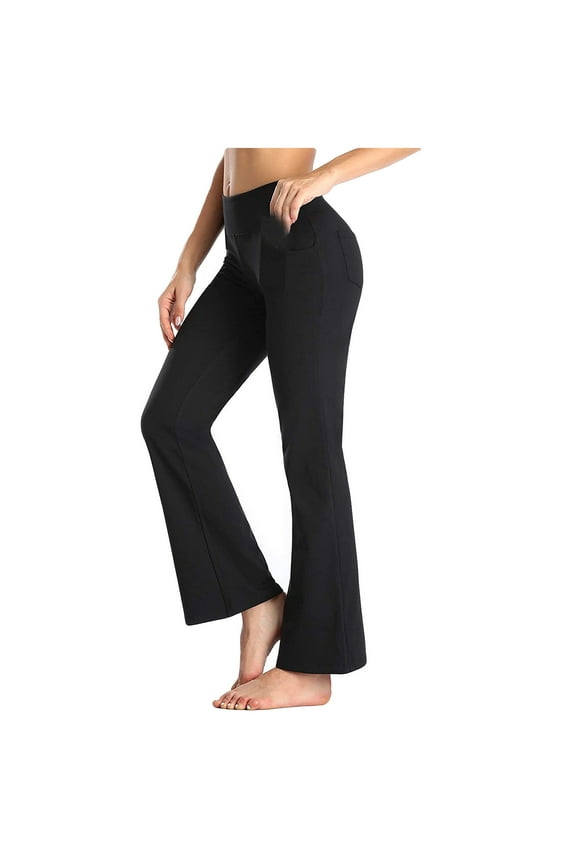 Womens High Waist Flare Leg Yoga Pants Trendy Casual Slim Work Pants Comfy Stretch Business Trousers with Pockets