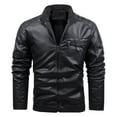 thumbnail image 1 of gbyLJF Men's Stand Collar Faux Leather Jackets Fashion Solid Motorcycle Biker Coat Lightweight Vintage Outdoor Hiking Travel PU Outwear, 1 of 6