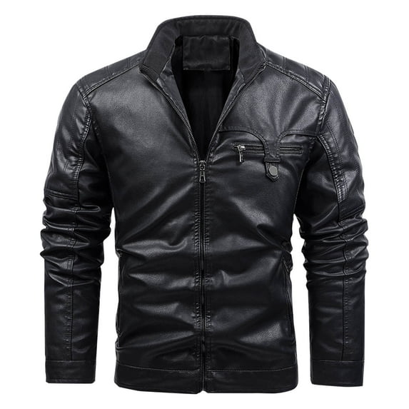 gbyLJF Men's Stand Collar Faux Leather Jackets Fashion Solid Motorcycle Biker Coat Lightweight Vintage Outdoor Hiking Travel PU Outwear