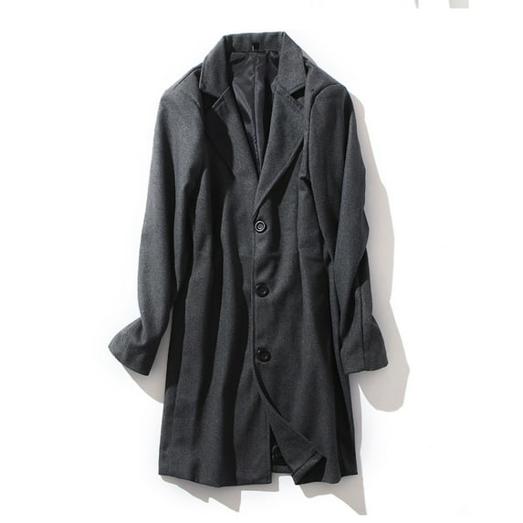 gbyLJF Men's Wool Overcoat Winter Long Pea Coat Notched Collar Single Breasted Overcoat Loose Fit Warm Winter Trench Coat with Pockets