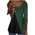 thumbnail image 1 of Colorblock Long Sleeve V Neck Tops for Women Tunic Shirts Casual Loose Pullover Blouses Green,L, 1 of 6
