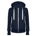 thumbnail image 1 of Cotton Hoodie Jacket with Zipper Womens Drawstring Hooded Full Zip up Sweatshirt Outerwear Tunic Top Fall Coat (S, Navy), 1 of 2