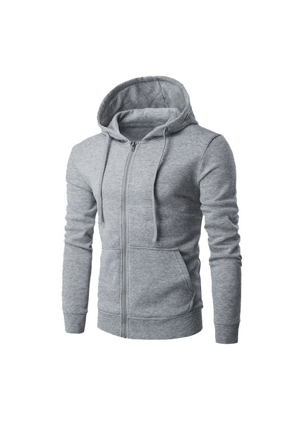 Cotton Sweatshirts for Men Front Zip Hoodies with Pockets Drawstring Hooded Jacket Coats Fall Winter Sportswear (M, Gray)