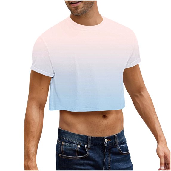 Cropped T-Shirt for Men Round Neck Tee Short Sleeve Tops Gradient Short Sleeve Tees Quick Dry Ultra Soft Tunic Blouses Trends Lightweight T Shirts Golf Joggers Blouse