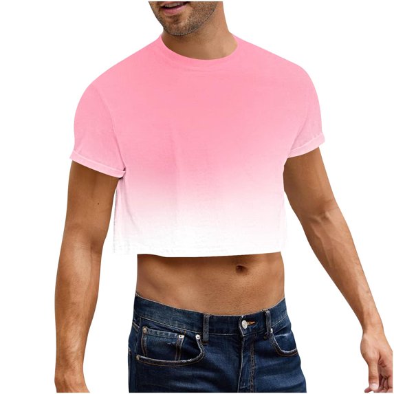 Cropped T-Shirt for Men Round Neck Tee Short Sleeve Tops Gradient Short Sleeve Tees Quick Dry Ultra Soft Tunic Blouses Trends Lightweight T Shirts Golf Joggers Blouse