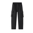 thumbnail image 1 of Savings Deals 7-14 Years Children's Fashion Solid Color Loose Middle Waist Pocket Straight Work Pants Long Pants Black 7-8 Years, 1 of 8