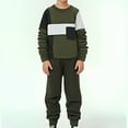 thumbnail image 1 of Savings Deals Children's Casual Three Tone Pocket Sweatshirt And Pants Two-piece Set Long Sleeved Round Neck Top/shirt Set Army Green 4-5 Years, 1 of 4