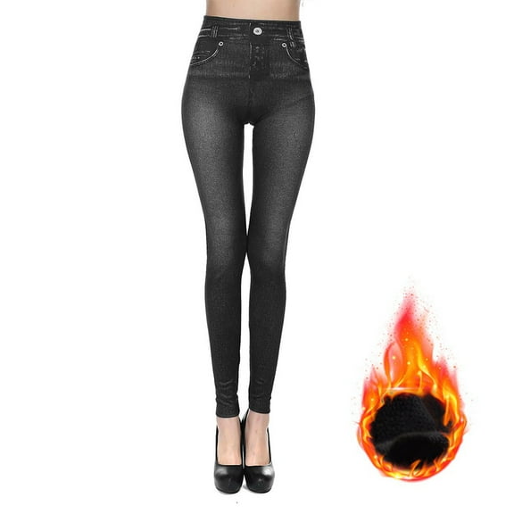 Pull On Stretchy Jeans for Women High Waisted Skinny Fleece-lined Jean Leggings Control Denim Pants Skinny Denim Leggings with Pockets Black L