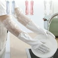 thumbnail image 1 of Dianli Household Long Dishwashing Gloves Waterproof Rubber Kitchen Laundry Cleaning Elegant Pleat Anti-Slip Soft Breathable White Blue Pink 42x17cm, 1 of 7