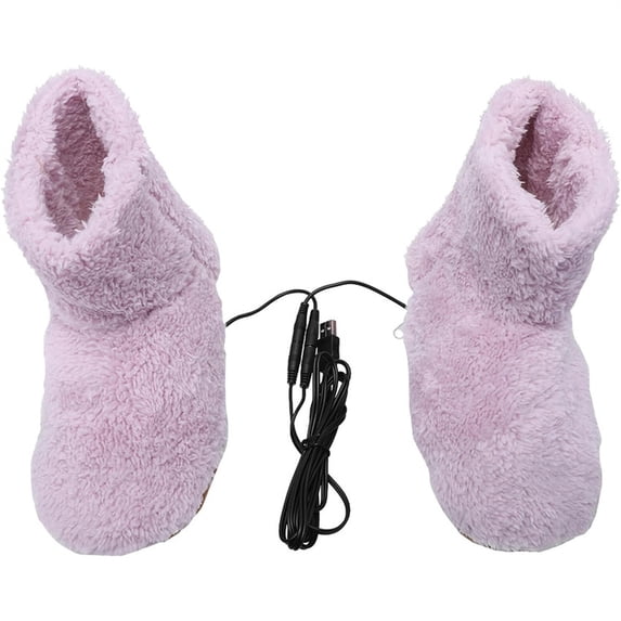 Dianli USB Heated Winter Boots, Warm Foot Warmer Slippers for Men and Women, Soft Combed Lint, Couples Indoor Shoes, Adjustable Cable, Gray or Rose Red