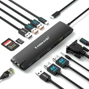 Lemorele Multi-Function Hub with 3 Displays, 13 in 1 Docking Station with Dual 4K HDMI, 1000M Ethernet, 4 USB A 3.0/2.0 Data Ports, 100W PD, SD/TF, AUX 3.5mm USB C Adapter