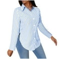 thumbnail image 1 of Dress Shirts for Women Trendy Long Sleeve Striped Lapel Collar Button Down Tunic Blouses with Side Split (XL, Light Blue), 1 of 7