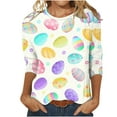 thumbnail image 1 of Savings Easter 3/4 Sleeve Round Neck Shirts Women Casual Cute Print Tee Summer Lightweight Pullover Tops (S, White), 1 of 5
