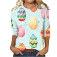 thumbnail image 1 of Savings Easter 3/4 Sleeve Round Neck Shirts Women Casual Cute Print Tee Summer Lightweight Pullover Tops (XL, Light Blue), 1 of 5