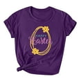 thumbnail image 1 of Easter Short Sleeve Round Neck Shirts Women Casual Cute Print Tee Summer Lightweight Pullover Tops (S, C Purple), 1 of 3