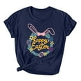 thumbnail image 1 of Easter Short Sleeve Round Neck Shirts Women Casual Cute Print Tee Summer Lightweight Pullover Tops (XL, B Navy), 1 of 3