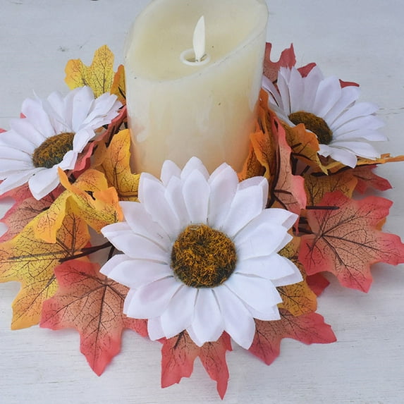 Savings Fall Candle Rings Thanksgiving Day Ring Holder with Maple Leaves Wreath Mini Autumn Artificial Leaf Garland for Harvest Christmas Home Table Centerpiece Decoration