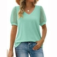 thumbnail image 1 of Savings Fall ClothesWomen Summer V Neck Shirts Puff Sleeve Loose Fitting Casual Pullover Tops Solid Color Cozy T-Shirts (M, Mint Green), 1 of 9