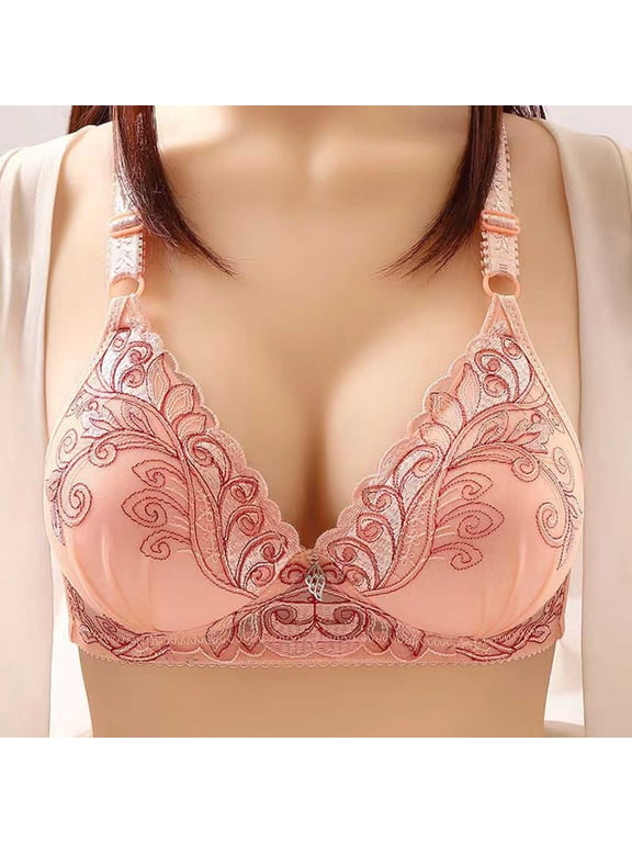 Push-Up Bras for Women Plus Size Wireless Bras for Everyday Lace Embroideries Bralette Spaghetti Straps Comfort Bras 38A