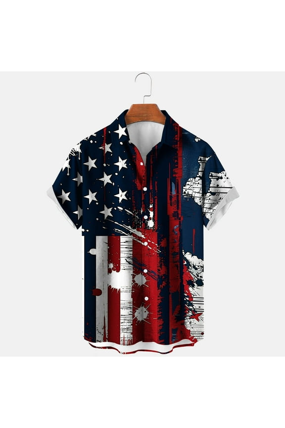 Mens tshirts Graphics $8,Men's Printing Button Casual Short Sleeve Turndown Collar Blouse Shirt Multicolor XXL