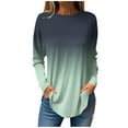 thumbnail image 1 of Gradient Color Tops Ladies Long Sleeve Round Neck Mid Length Casual Loose Comfy Pullover T Shirts Mint Green,L, 1 of 5