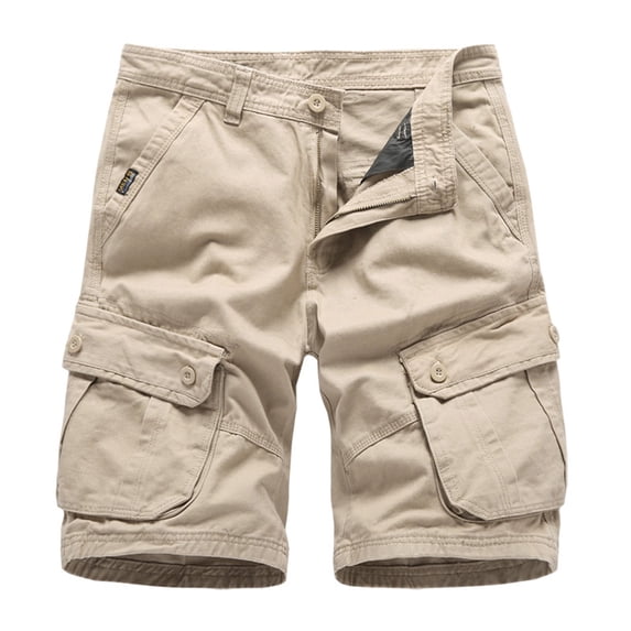 Savings HOOMEUMY Men Summer Printed Shorts Solid Color Drawstring High Waist Wide Leg Beach Shorts Pants Khaki 12