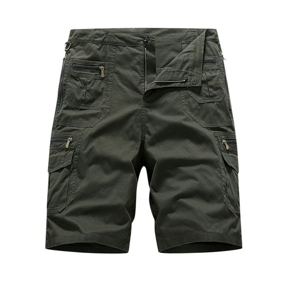 HOOMEUMY Men's Summer Cargo Shorts Multi-Pockets Straight Fit Bermuda Shorts Cotton Stretch Military Shorts Army Green 12