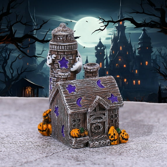 Savings Halloween Decor Mini Halloween Haunted House Statue with Pumpkin Ghost Resin Halloween Figurine Home Decor Ornaments Gift for Table Yard Garden Outdoor Indoor Party Decoration