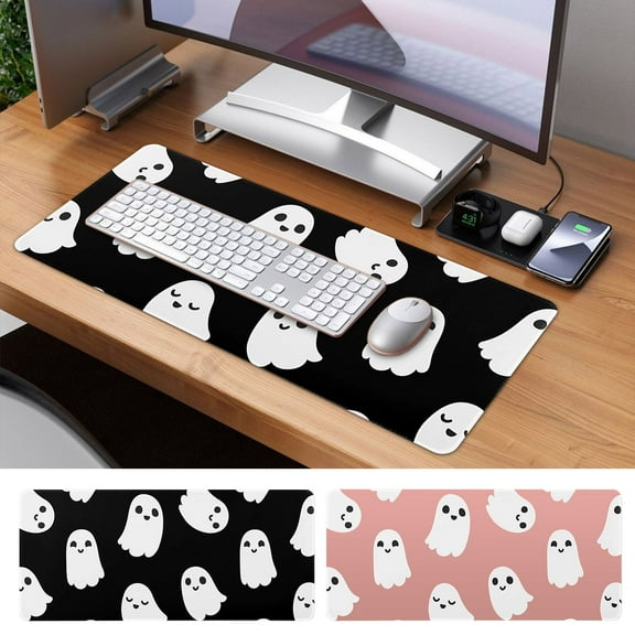 Halloween Decorations Cute Ghost Mouse Pad,Spooky Funny Design Black White Gaming Mousepad Extended Large Laptop Keyboard Desk Mat Non-slip Rubber Base Stitched Edges for Home Office