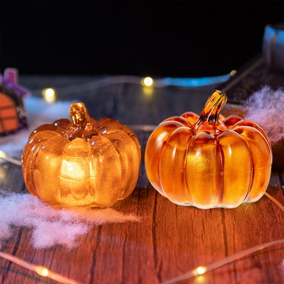 Halloween Decorations Indoor Pumpkin LED Light up Jack-O-Lights,3 PCS Desktop Ornament,Battery Operated Flickering Lights for Halloween Party Garden Decoration,Party Small Ornament