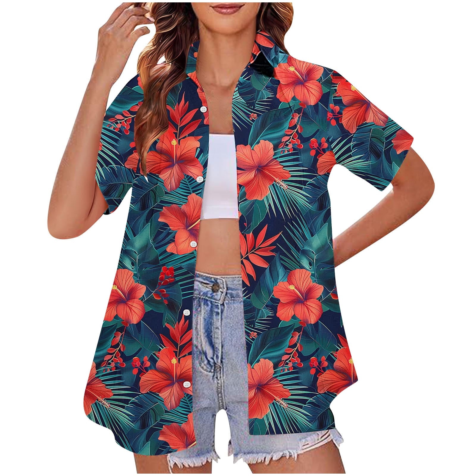 Hawaiian Shirts for Women Basic Collared Tee Shirt Coconut Palm Hawaii — free download