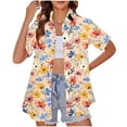 thumbnail image 1 of Hawaiian Shirts for Women Basic Collared Tee Shirt Coconut Palm Hawaii Style Tunic Blouses Button Down Short Sleeve Blouses Summer Beach Shirt Tropical Shirts Loose Flowy Vacation Clothes, 1 of 6