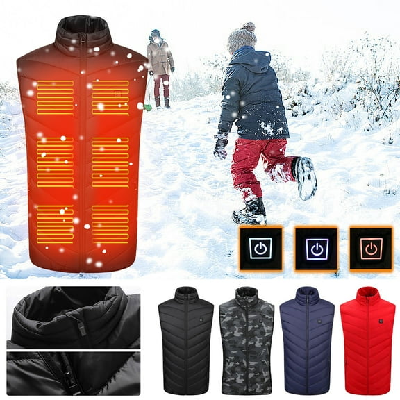 Heated Vest for Winter,USB Warming Vest Electric Rechargeable Cotton Heat Vest,Washable 3 Temperature Modes Heating Thermostatic Vest with 2-9 Heating Zones for Men Women