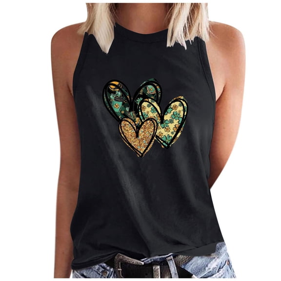 High Neck Tank Tops for Women Summer Sleeveless Cute Heart Print Tops Casual Loose Trendy Shirts (2XL, Black)